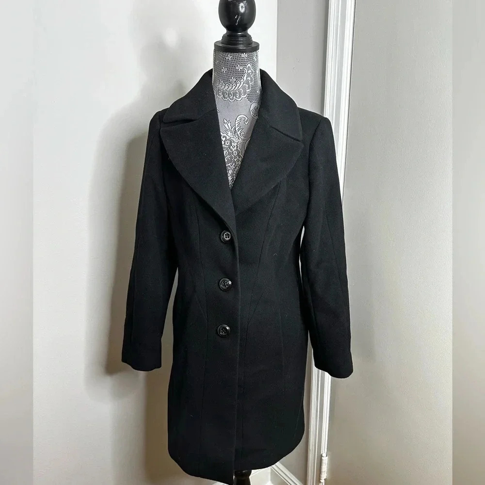 George Simonton Studio Designer Black Wool Peacoat. Sz: 10 Petite.